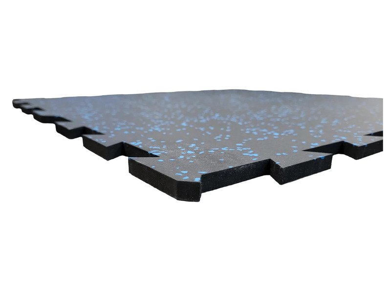 An image showing three distinct areas in a gym, floored with interlocking rubber, foam, and PVC mats respectively.